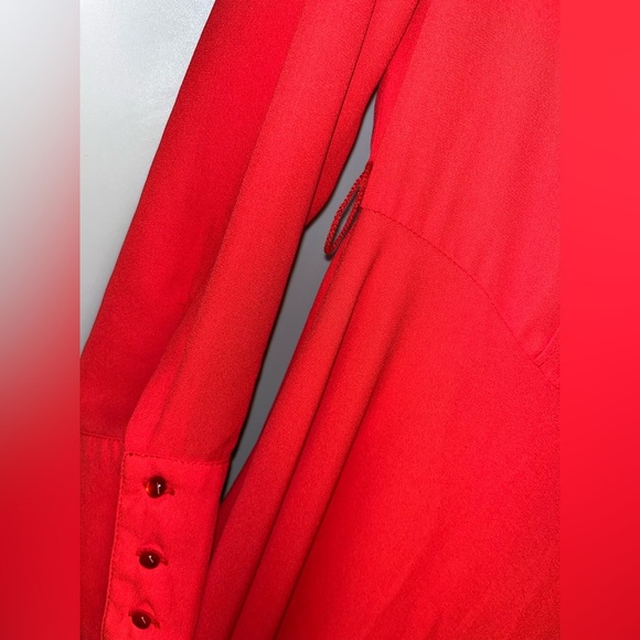 Nanette Lepore Red Dress 6 Pintuck Pleat A-line Button Down Chiffon - Picture 6 of 9